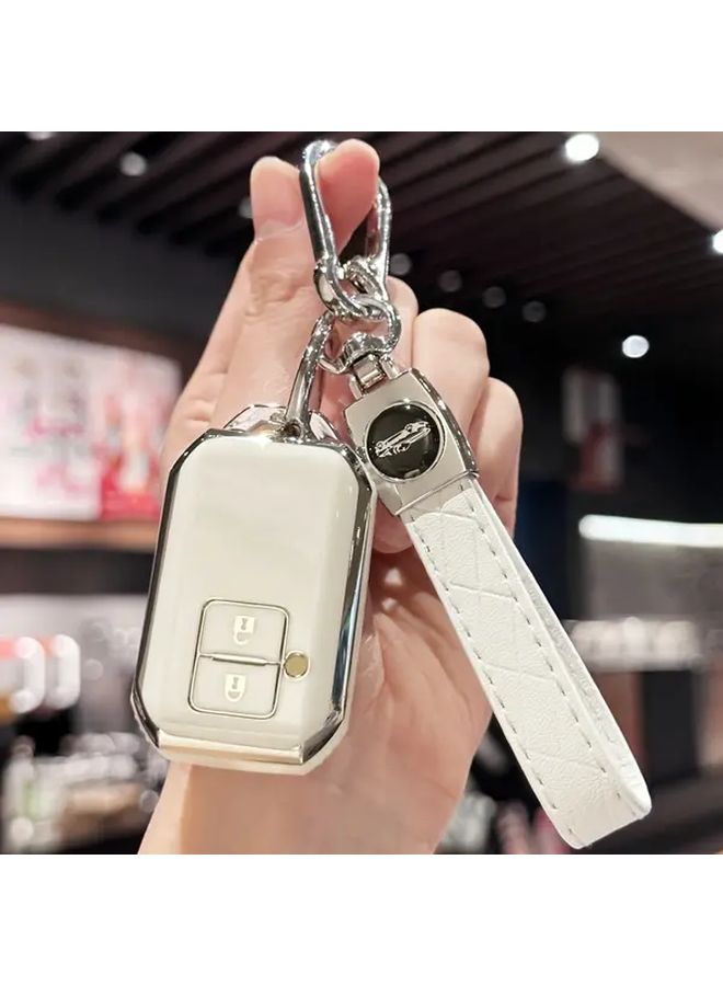 White TPU Keyless Fob Cover with Keychain Lanyard for Suzuki Ertiga Swift Wagon R Durable Remote Case Protector - Image 2